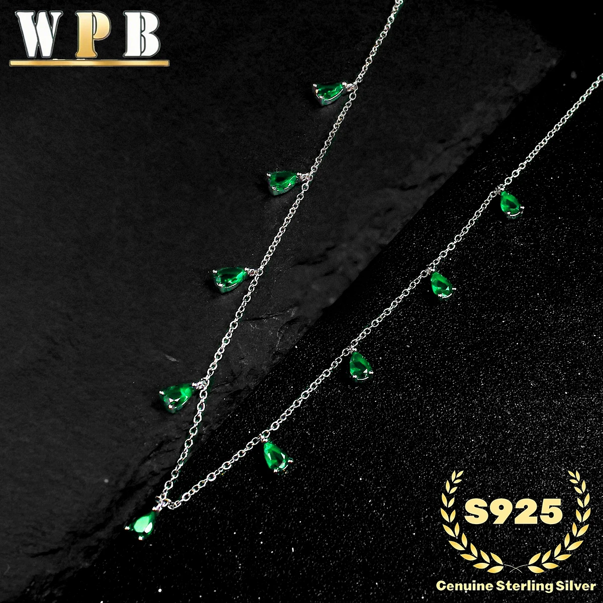 Genuine S925 Sterling Silver Cubic Zirconia Teardrop Necklace Adjustable Chain Jewelry Gift for Women White Green Blue Sparkle