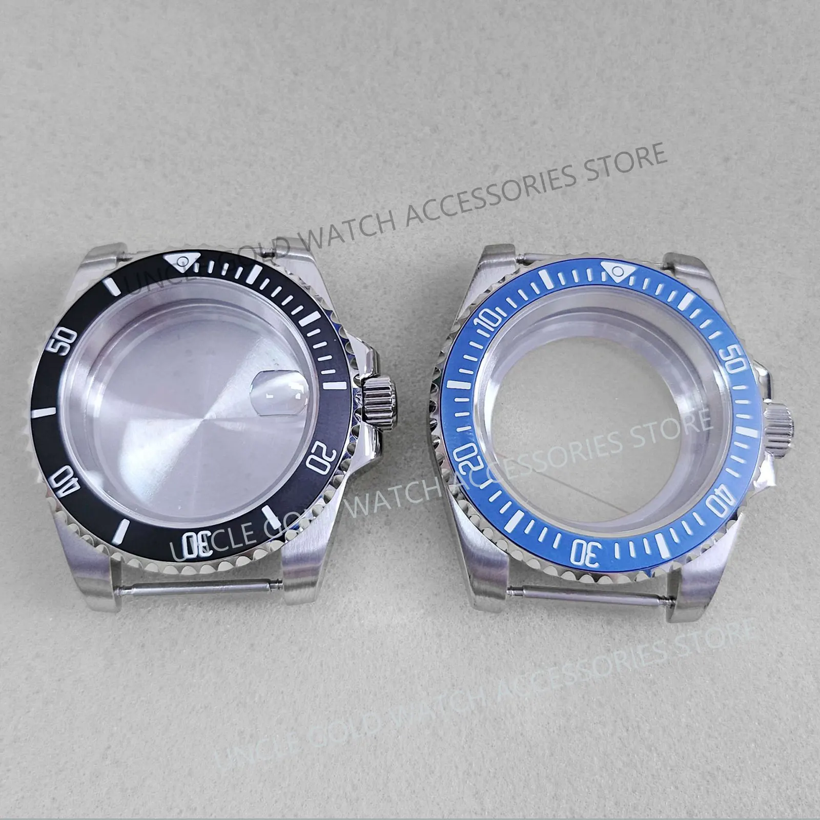 40mm SUB Watch Case Sliver Black Blue Sapphire mirror Transparent bottom Watch Case with Blue Night light for NH35/NH36 Movement