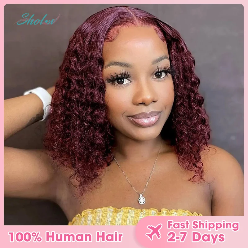 10-16 Inch Deep Wave Bob Wig Human Hair 13x4 Lace Frontal Bob Wigs for Black Women Short Curly Lace Front Wigs Human Hair 99J