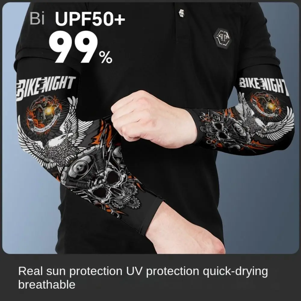 UV Protection Flower Arm Tattoo Sleeve Sunscreen Flower Arm Pattern Men Sunscreen Sleeve Thin Seamless Sun Protection Cover