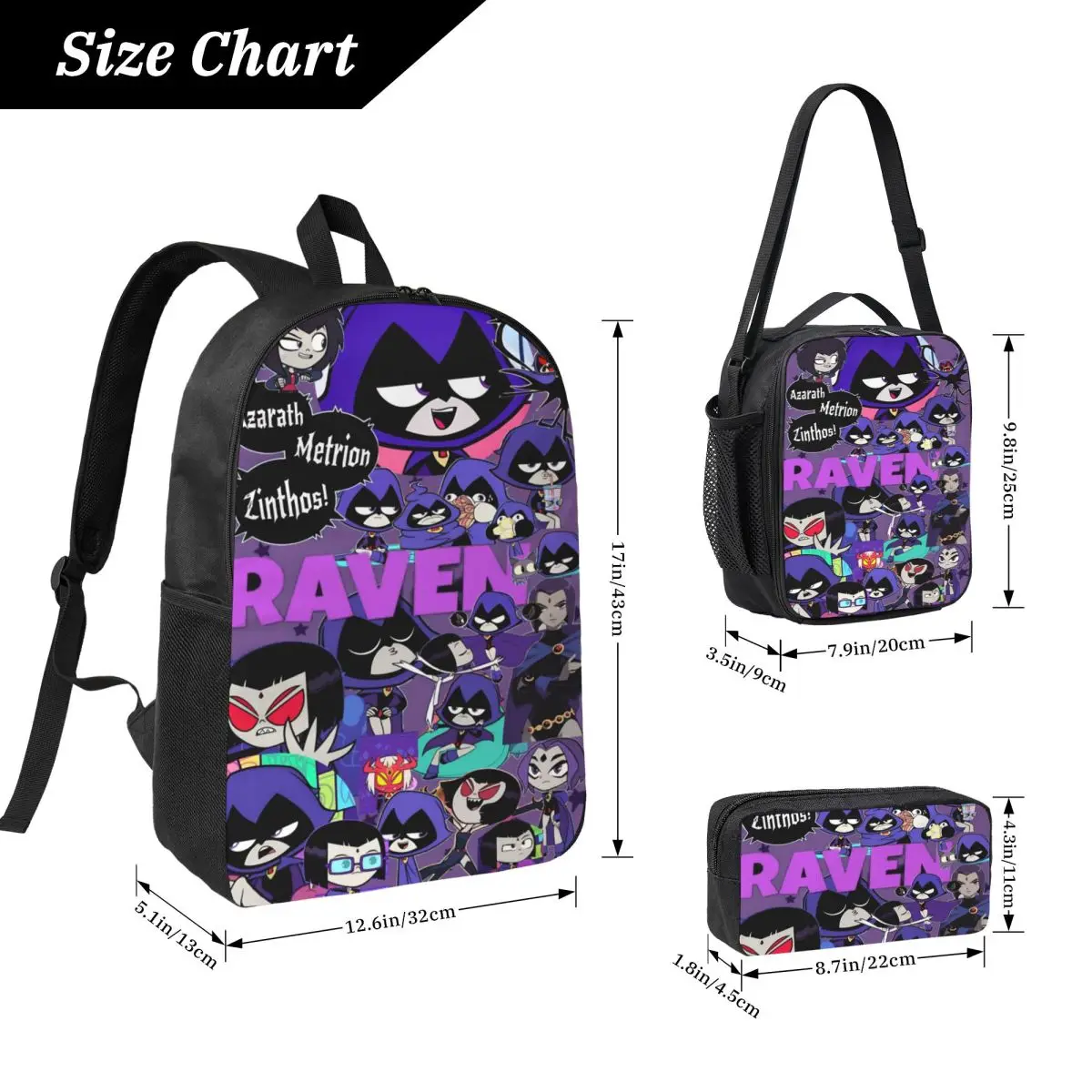 3Pcs Teens Titans Go Beast Boy Backpack Set for Boy Girl Pen Bags Bookbag Sets with Lunch Box For School Students Knapsack