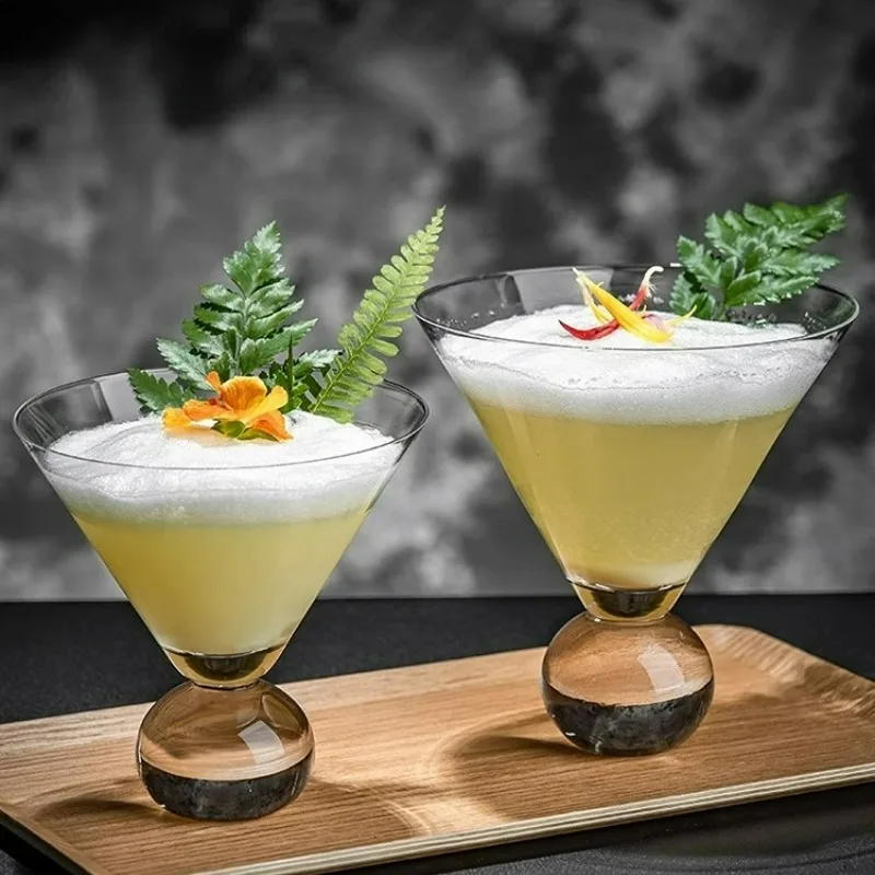 Martini-Glastasse im japanischen Stil, Perlen, kurzer Fuß, Cocktailgläser, Tassen, kreative Kugelboden-Martini-Tasse, Saft-Kaltgetränkebecher