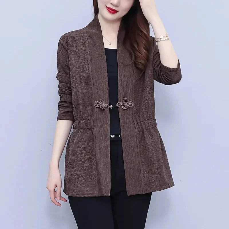 

Высококачественная куртка в западном стиле с пряжкой в стиле ретро, женская весенняя новая свободная однотонная куртка, женский кардиган с длинными рукавами, женские топы