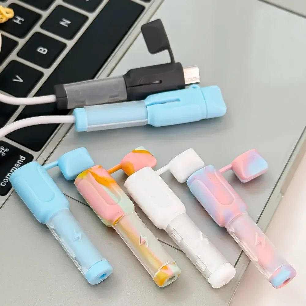 1-3pairs Soft Silicone Dual Type C Charger Cable Protector Data Line Cord Anti-break Charger Cable Protective Dustproof Covers