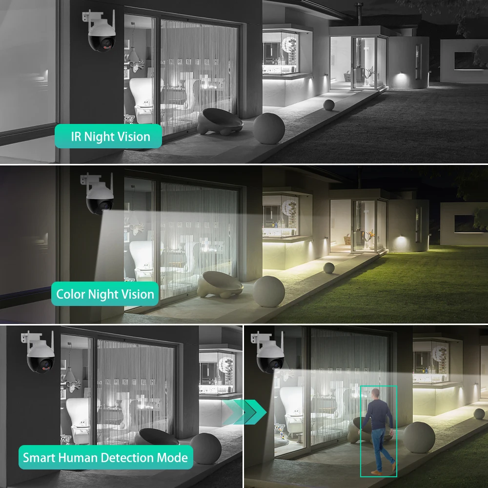 Outdoor WIFI Camera PTZ HD 8MP 4K AI Human Detection Two Way Audio Color Night Vision 4MP Video Surveillance Cameras iCSee