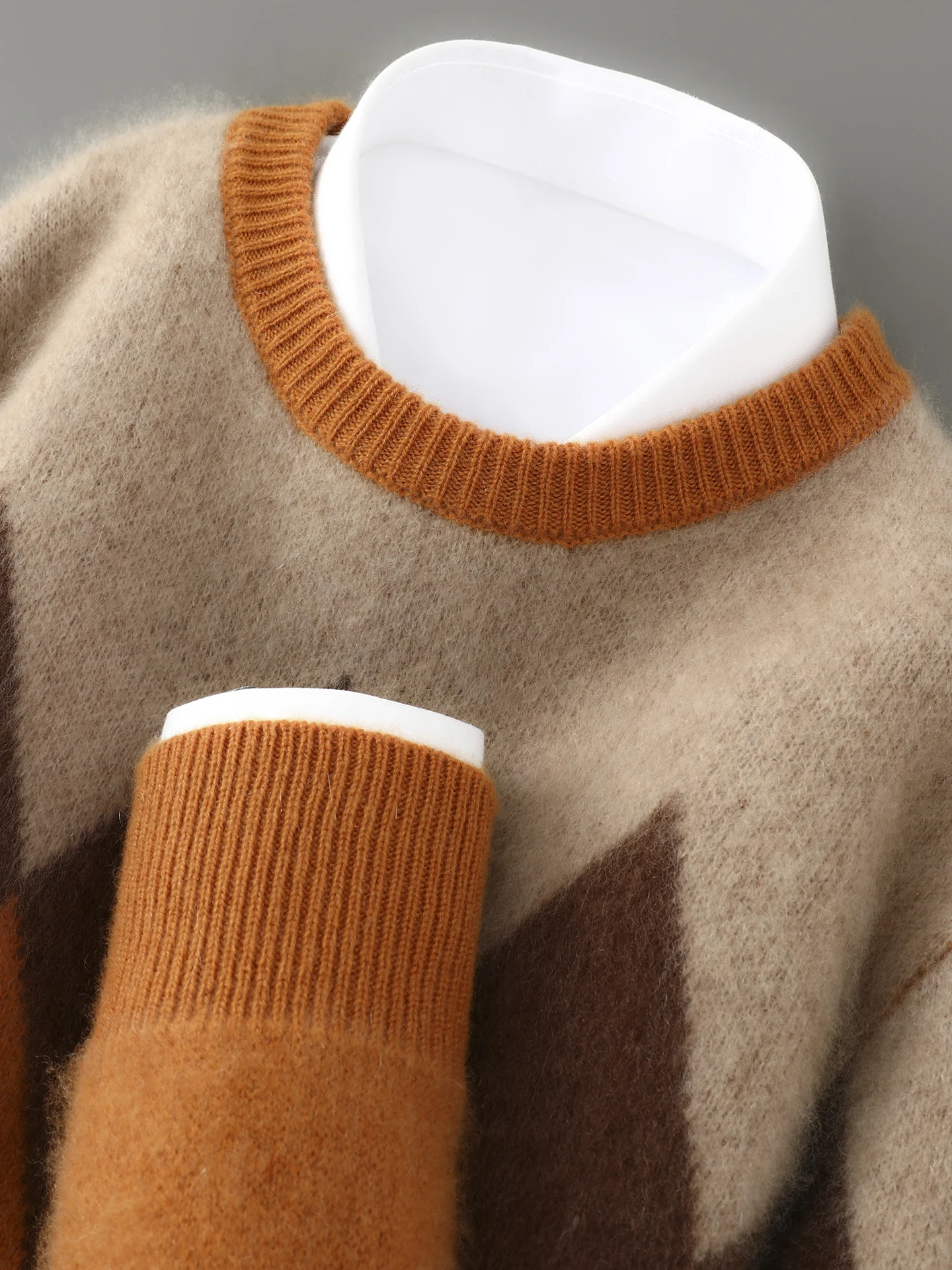 00% Pure Wool Knitted Sweater Men's Autumn Winter Thiened round Ne Loose Casual Knitted Base Layer Camere Sweater