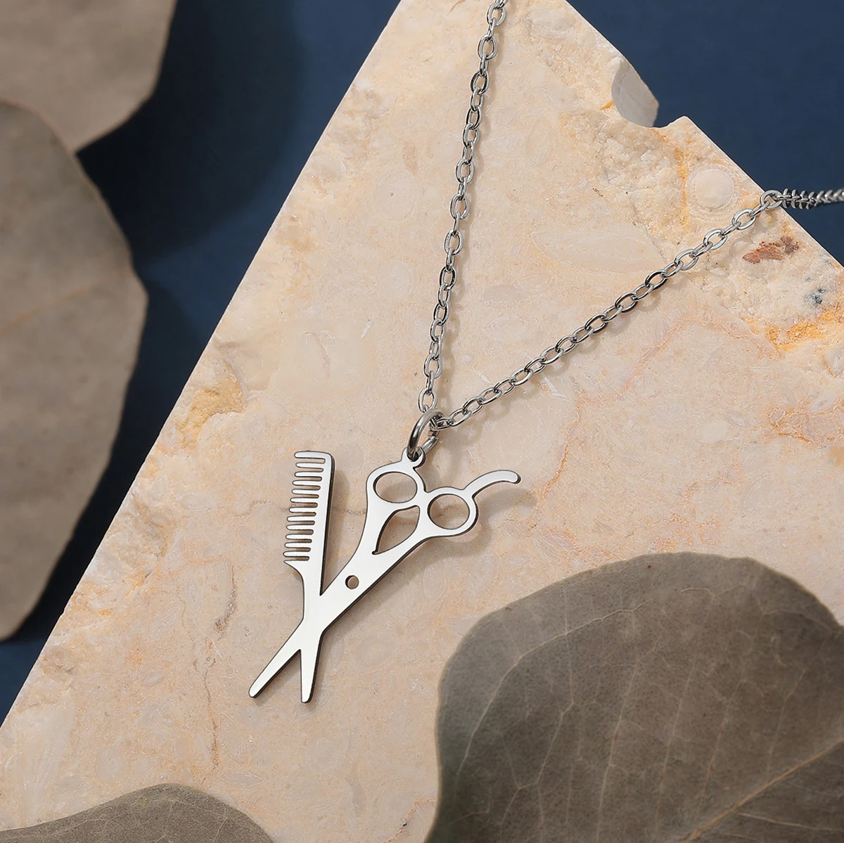 Punk Hair Dresser Stylist Scissors Comb Necklace for Women Barber Golden Stainless Steel Jewelry Birthday image 4