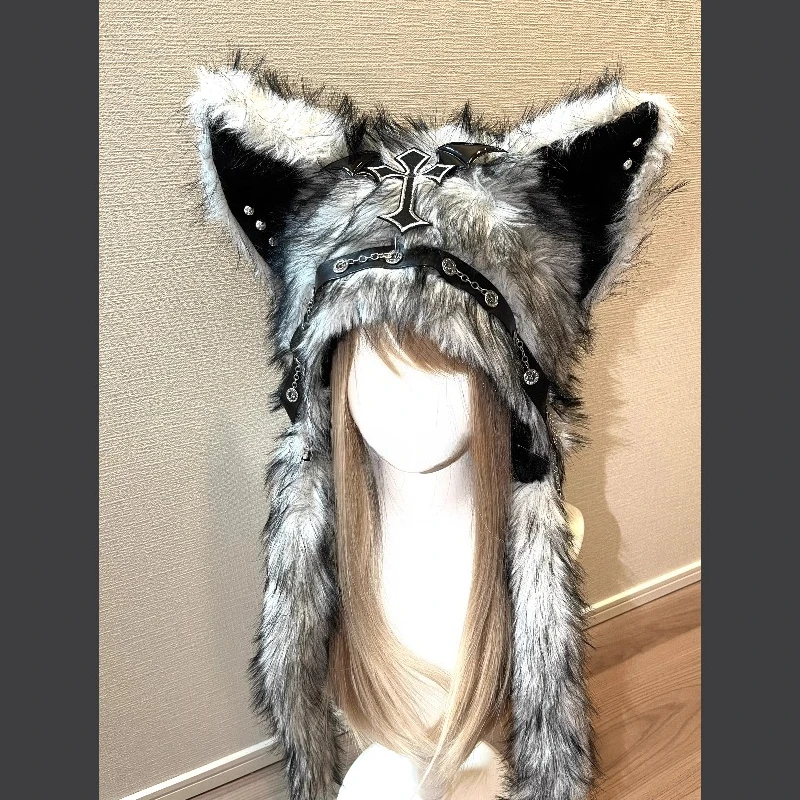 Magic Diary-Eclipse Cat Fox-Plush Beast Ear Hat Subculture Dark Ear Protection Thickened Warm Autumn and Winter