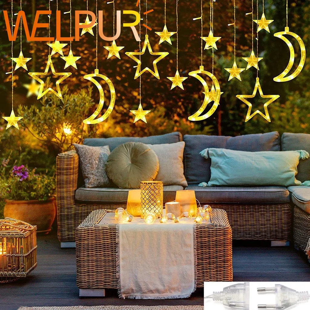 

Star Moon Led Curtain Garland String Light Outdoor Waterproof Fairy Lights For Party Wedding Christmas BirthdayRoom Home Decor