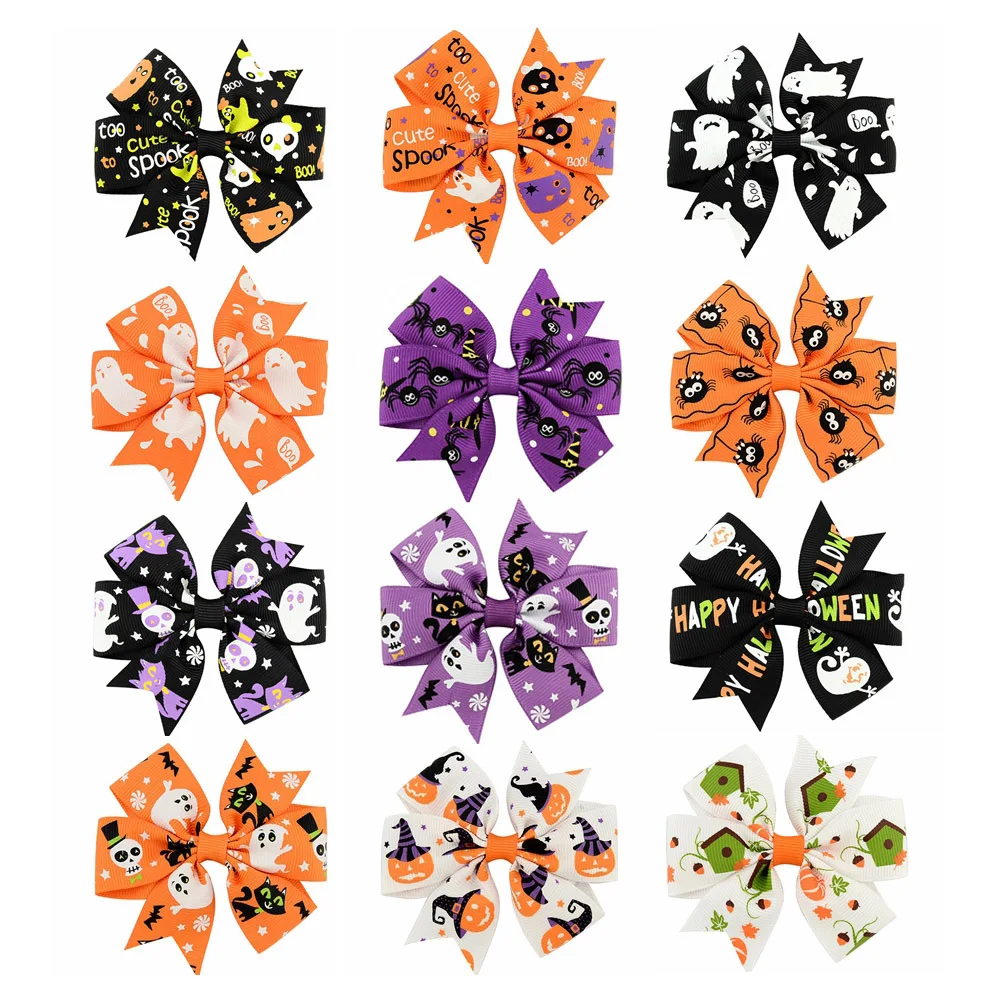 

120 PCS/Lot, Halloween Ribbon Bow Hair Clips Horror Ghost Decoration Barrette Party Hair Accessories For Kids Girls