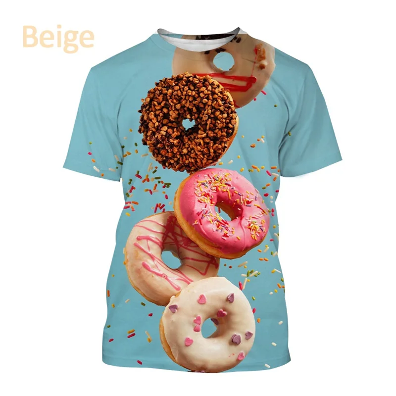 Funny Food Donuts Graphic T Shirt for Men Clothing 3D Print France Cookie T-shirt Casual Women Oversized Tee Shirts y2k Kid Tees