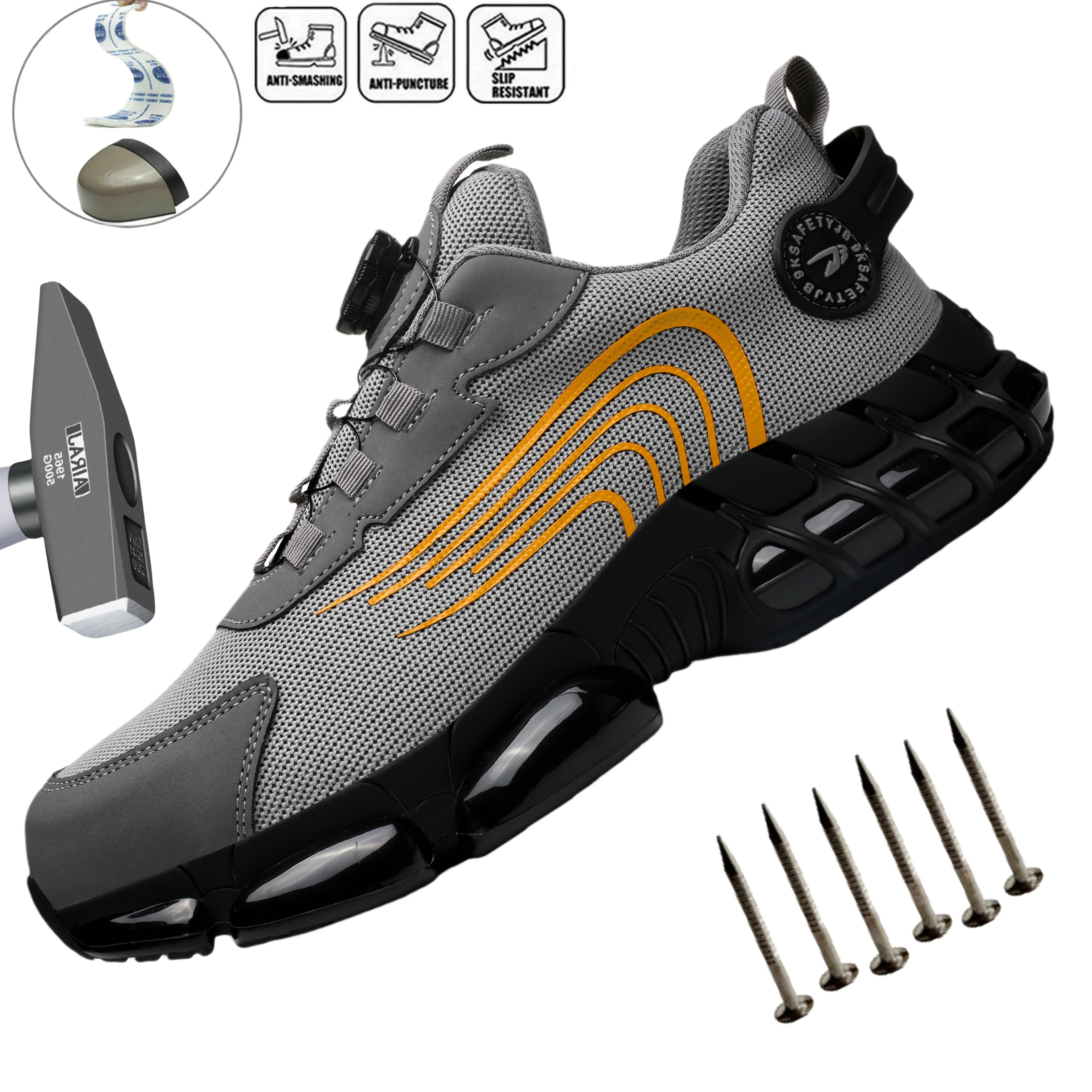 Rotating Button Unisex Safety Shoes Men For Work Sneakers Shoes Puncture-Proof Protective Women Shoes Steel Toe Work footwear