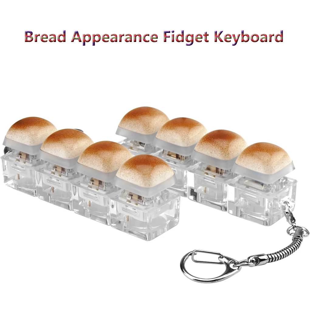 

Keyboard Fidget Toy, Bread Shape Keycap Stress Relief Clicker, Mini Mechanical Keyboard Keychain, Office Pop Fidget Button