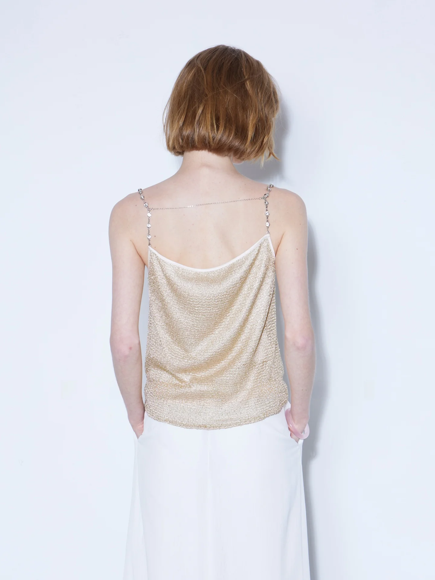 Finocci Summer Fashion Heavy-duty Rhinestone Chain Shiny Sequin Weave Halter Sexy Date Party Style Strap Vest Women's Clothing