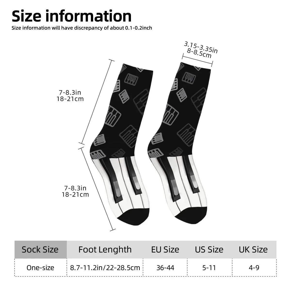 Funny Crazy Sock for Men Piano Hip Hop Harajuku Music Notes Happy Quality Pattern Printed Boys Crew Sock Casual Gift