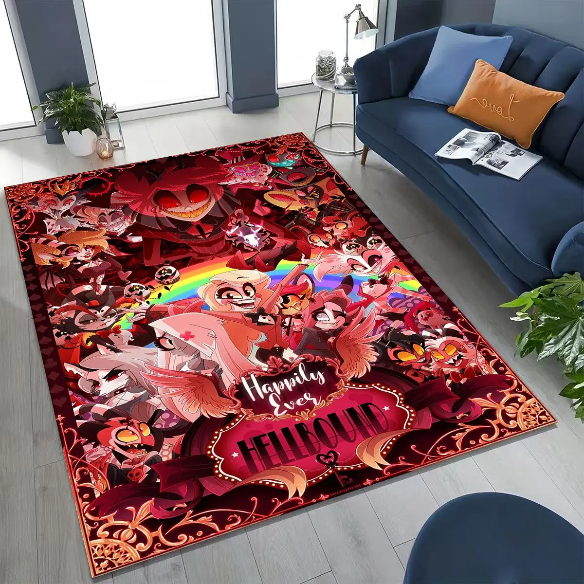 3D H-Helluva Boss Blitzo H-Hazbin Hotel Cartoon Carpet Rug for Bedroom Living Room Sofa Home Doormat Decor,Non-slip Floor Mat