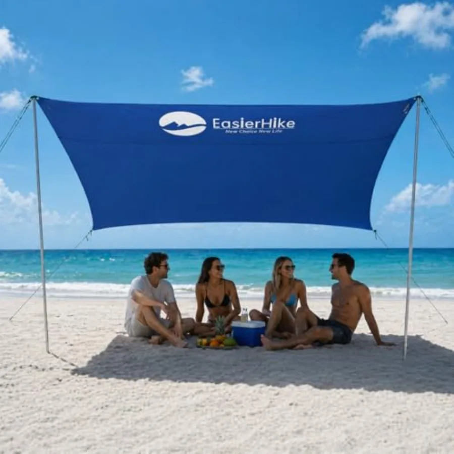

Beach Shade Tent, 7 × 7.15 Feet Portable Easy Pop Up Beach Canopy, UPF50+ Sun Protection Shelter, Windproof and Water Resistant