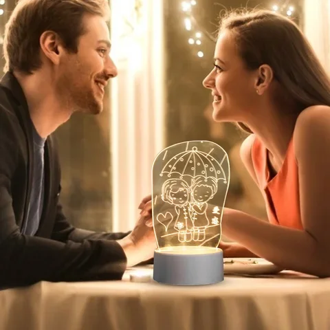 

3D Romantic Love LED Night Light, Bedside Table Lamp, Bedroom Decoration, Acrylic Desktop Table Lamp