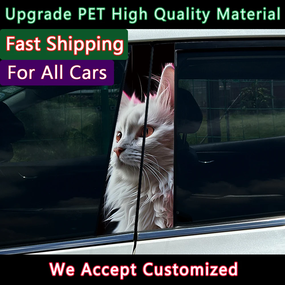 

1 шт./2 шт. крутой милый кот, наклейка на центральную стойку автомобиля, защитная пленка на стойку B, украшение