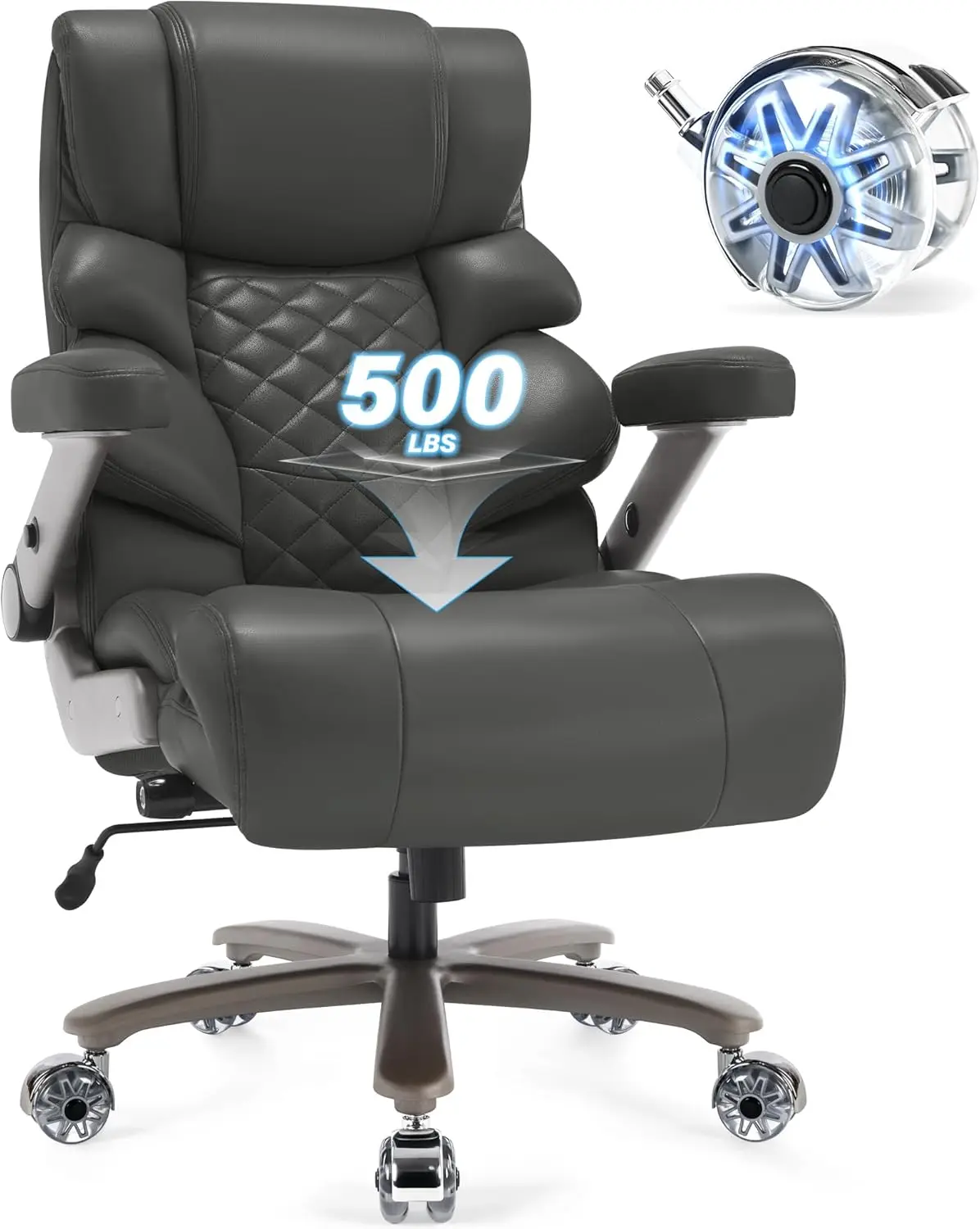 500lbs Big and Tall Office Chair - Large Computer Chair with Adjustable Lumbar Support, 3D Flip Arms, Heavy Duty Base, Wide Seat