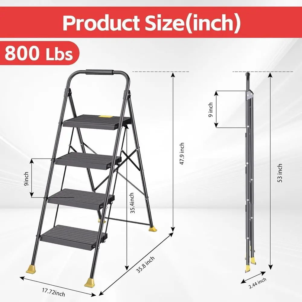 Foldable Folding Stool Step Ladder - 4 Stepping Tall Heavy Duty Extension with Handrails for Home Adults Kitchen - Extendable St