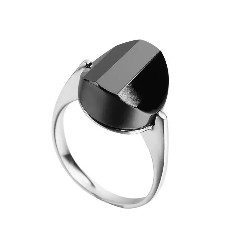 Unique creative original handwork attending the cocktail party ring black agate fashion trend exquisite female silver jewelry