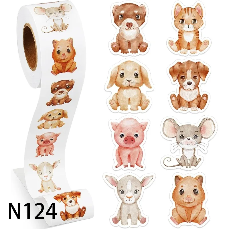 500Pcs /1 Rolls 2.5cm/1inch animals Shaped Sticker Decoration Gift Box Sticker Label Stationery Sticker