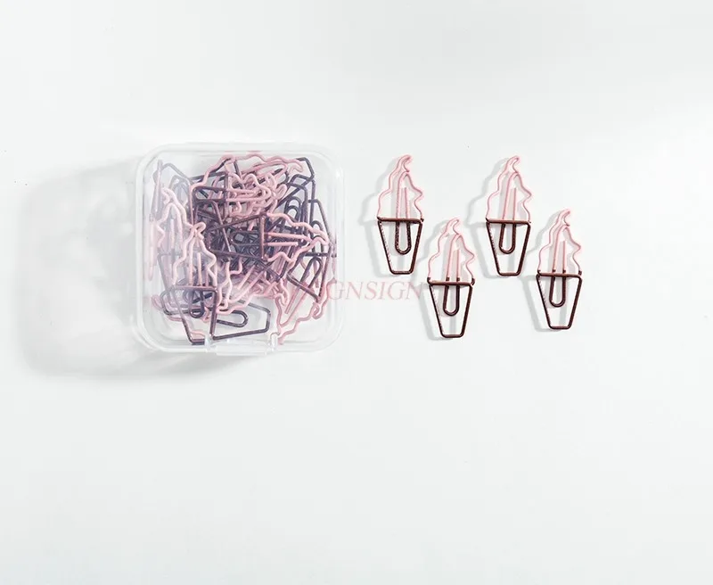 24pcs Ice Cream Colorful Metal Paper Clips Boxed Geometric Shape Small Cute Paper Clips