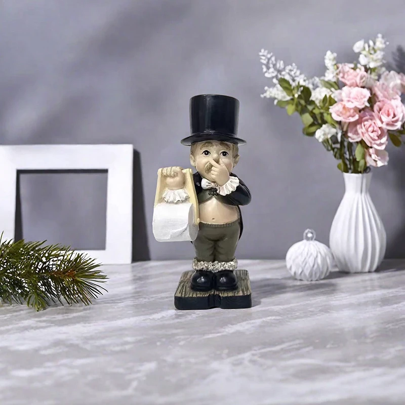 Humorous Tissue Holder Figurine, Whimsical Boy Statue With Playful Pose, Creative Desktop Or Shelf Decoration For Dorm, Home