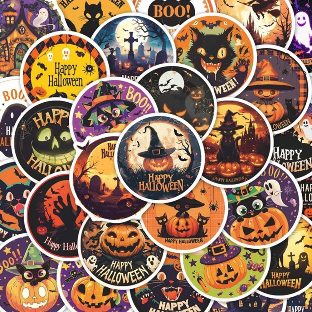 

10/30/50PCS Halloween Round Horror Cartoon Sticker DIY Decoration Waterproof Skateboard Notebook Graffiti Toy