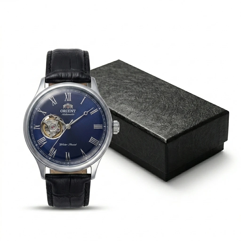 Orient Men Open Heart Skeleton Automatic Mechanical Watch Roman Numerals Leather Strap Business Wristwatch image 3