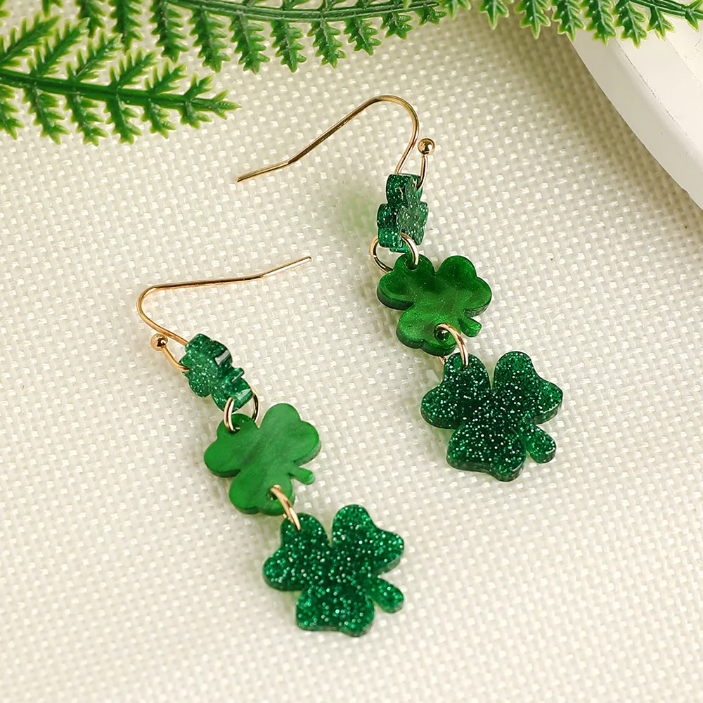 

Irish Day Patrick Green Clover Clover Earrings, Oktoberfest Fashion Exaggerated Earrings for Women