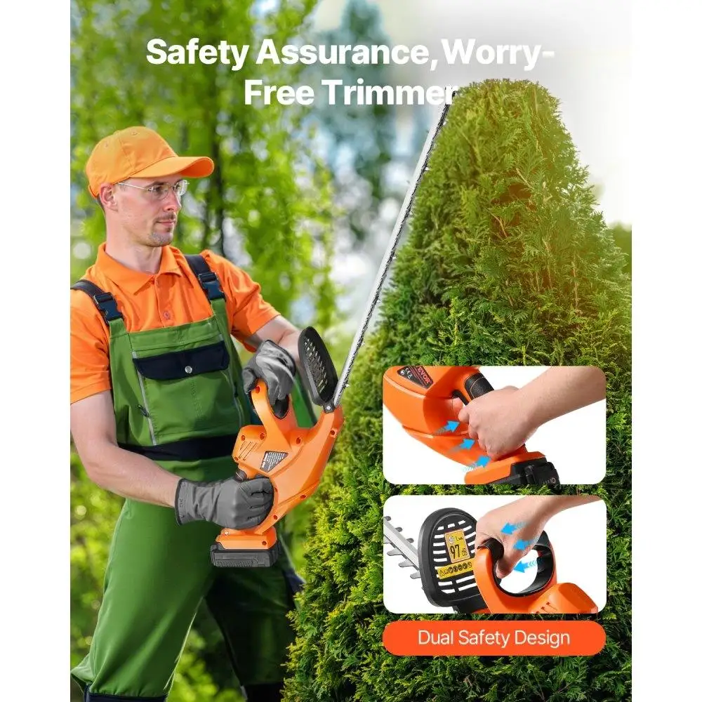 Cordless Electric Hedge Trimmer 20V Battery Powered Dual Blade 20inch Bush Cutter Pruner Tool