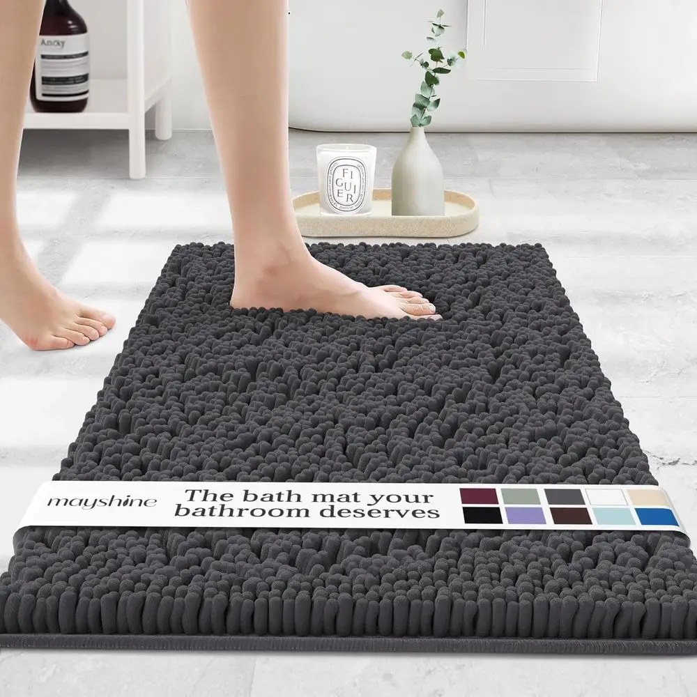 

Ultra Soft Chenille Bath Mat - Super Absorbent, Non-Slip Rug for Bathroom, Kitchen, Living Room | 47x27 | Charcoal Gray