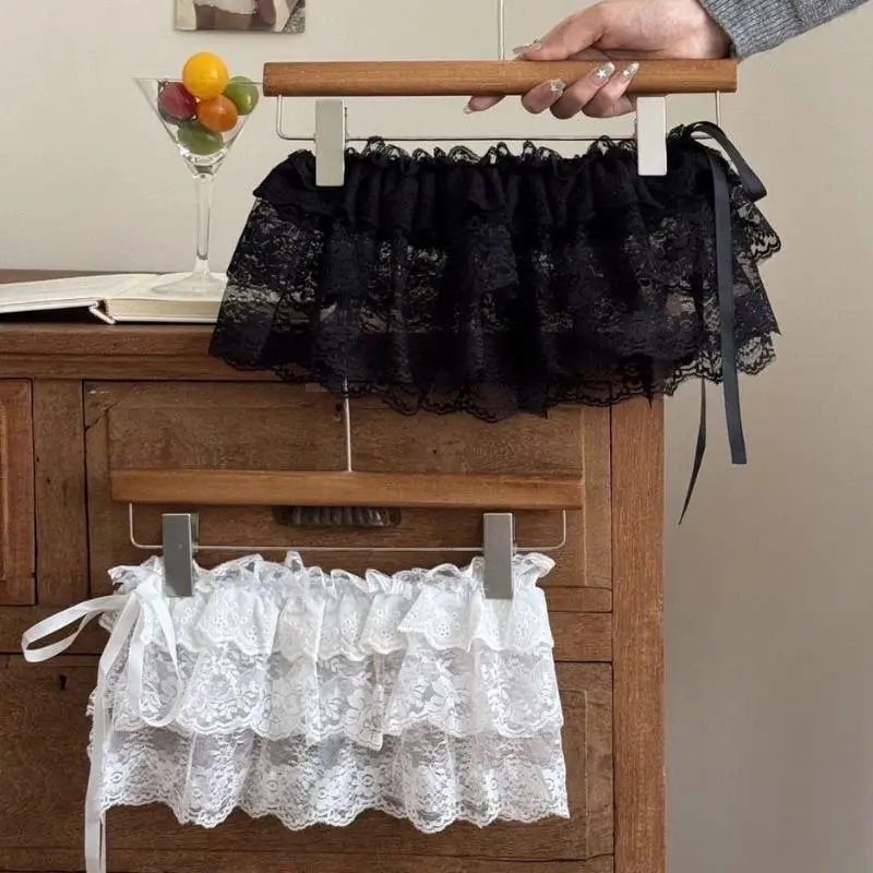 

INS Lolita Short Skirt Y2k White Ruffle One-Piece Belted Overlap Lace Skirt Lace Up Stacked Wrap Skirt Decorative Layered Skirt