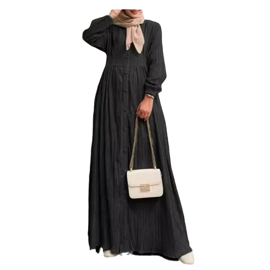 

Women's Vintage Long-Sleeve Solid Color Dress - Elegant Flowy Maxi, Modest Office Wear, Plus Size Comfortable Boho Tunic
