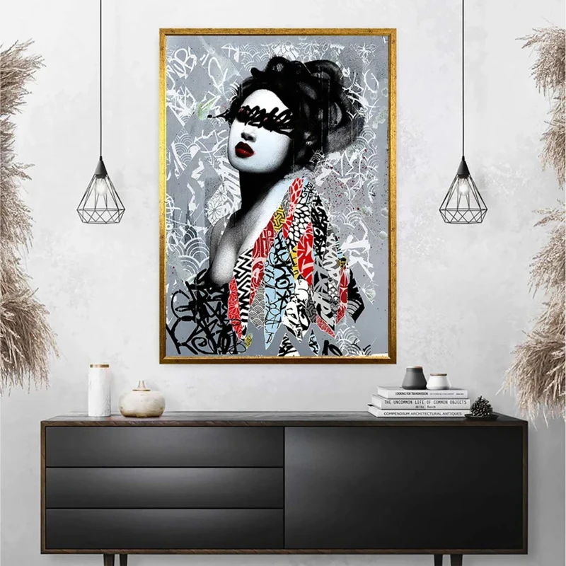 

Colorful Dresses for Women Canvas Painting Woman Art With Closed Eyes Abstract Posters and Prints Wall Pictures Home Room Decor