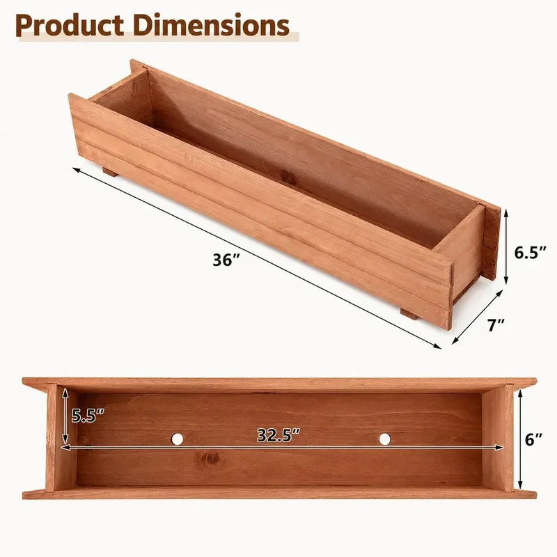 Raised Garden Bed Set of 2 36 x 7 x 6.5 Wooden Elevated Planter Box for Flower Vegetable Herb Garden Window Mounted Plant Box