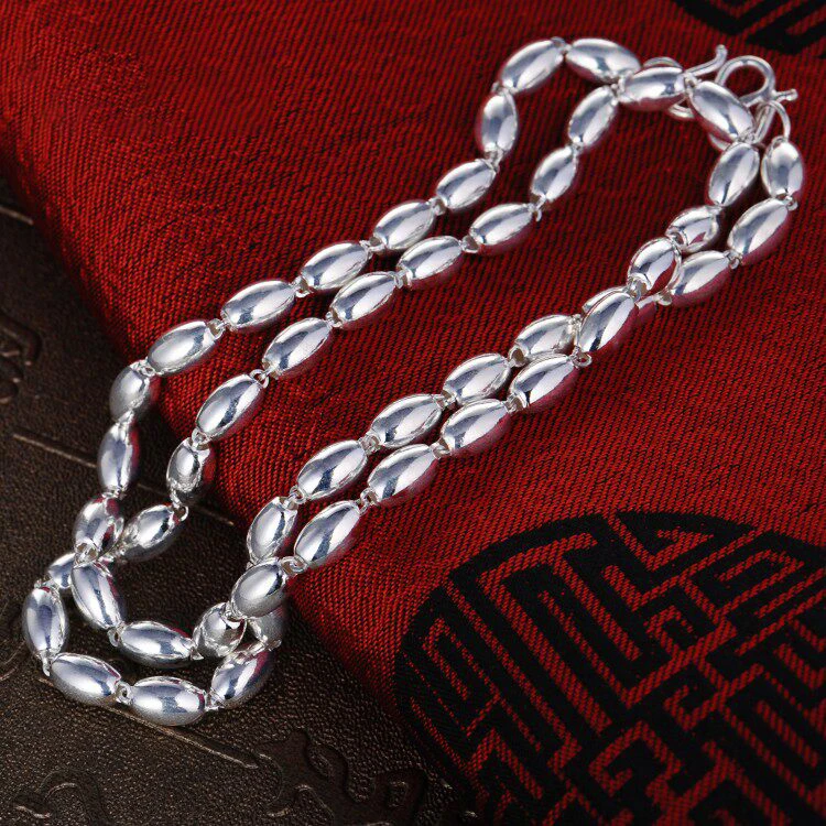 Fine Silver Pure 999 Ball Chain Real 925 Sterling Silver Necklace Beaded Link for Women Man 60cm 80cm Jewelry Trendy Classic