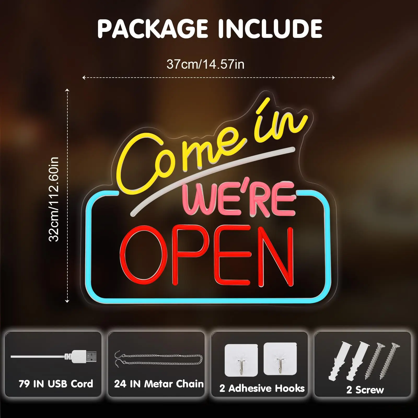 Come In We're Open Neon Sign - LED Open Sign for Shop Window, Door, Business - Bright Dimmable Cafe/Bar/Pub Decor - CE Certified