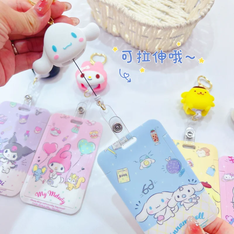 Cute Cartoon Sanrio Kuromi Student Card Holder Creative Retractable Card Holder Bus Card Holder Anti-lost School Bag Buckle