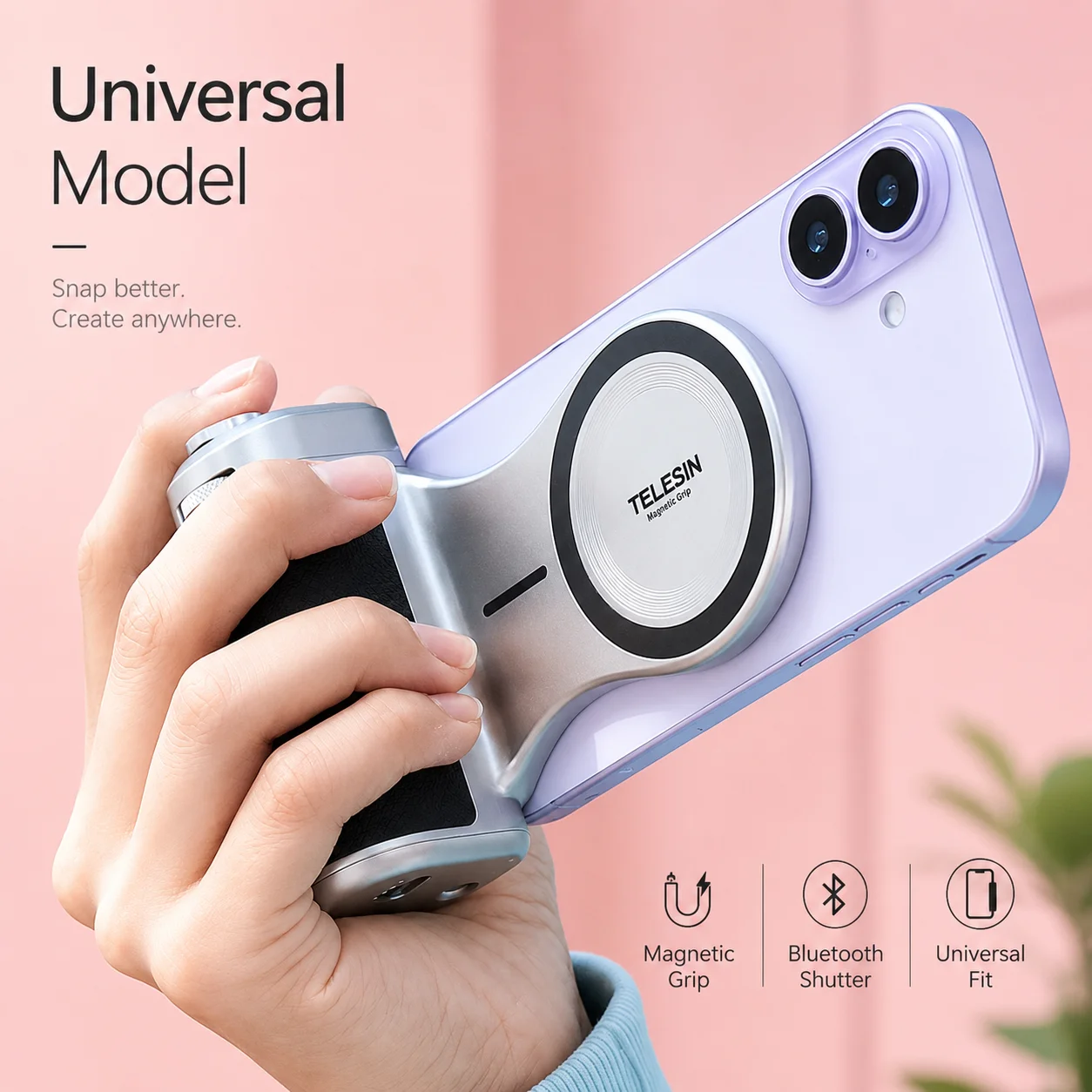TELESIN Pro Shot Imaging Grip Magnetic Camera Handle Bluetooth Shutter Zoom Dial for iPhone 12-17 Huawei Samsung Xiaomi Android