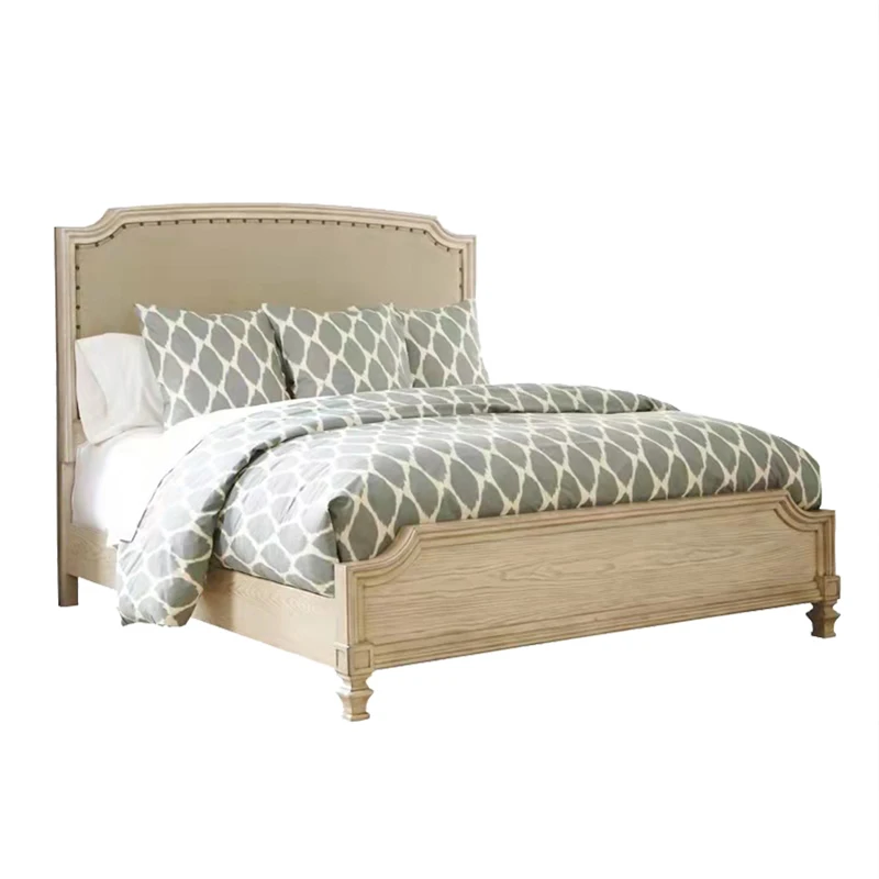Customizable Camera da letto country americana, letto in legno massello, piccolo appartamento francese, letto morbido