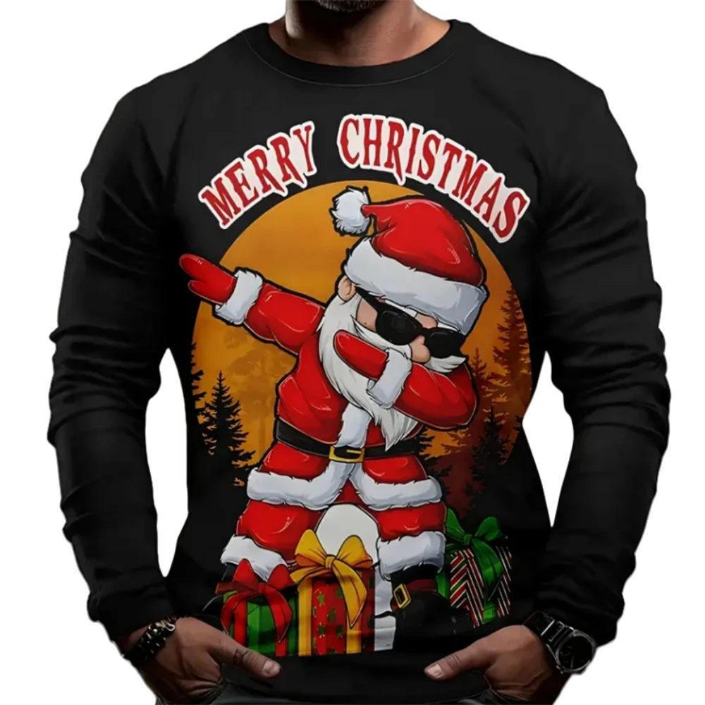 

Funny Christmas Men's T-Shirt Autumn Tops Long Sleeve Tees Santa Claus 3D Print Xmas T-Shirts Breathable Oversized Mens T Shirt