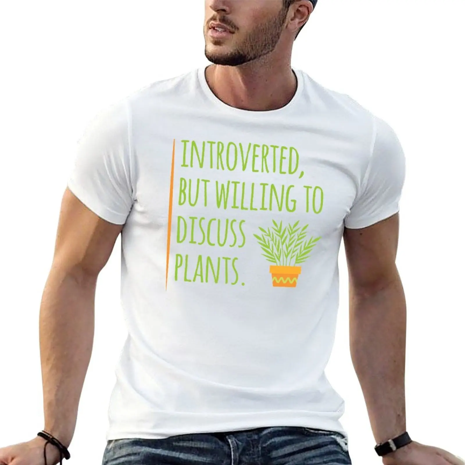 

Introverted, but willing to discuss plants - bamboo in orange pot T-Shirt mens graphic t shirts T-Shirt