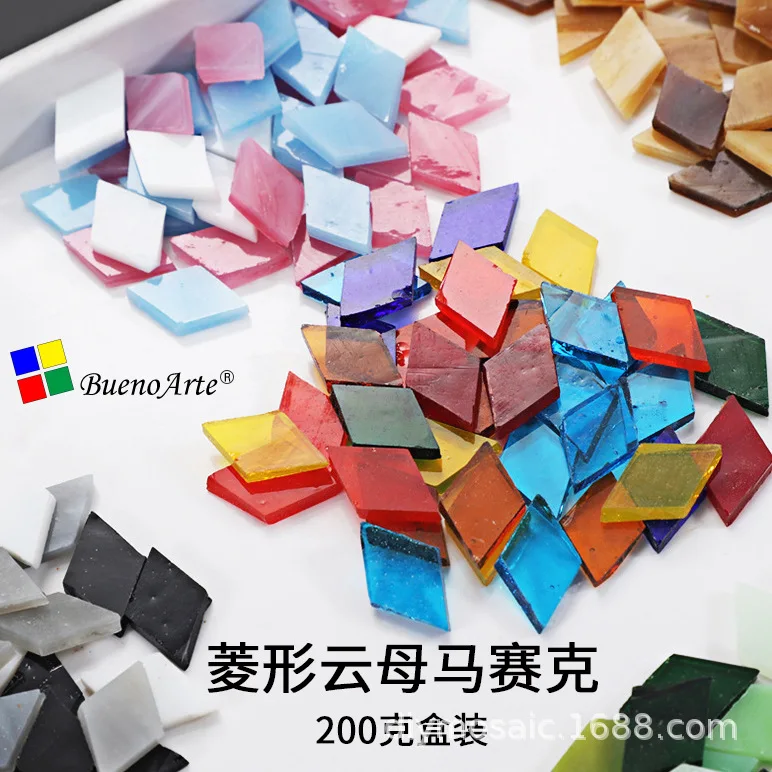 

200g Boxed Rhombic Mica Glass Sheet DIY Mosaic Granular Tiffany Lamp Candlestick Manual Material Transparent Crafts Materials