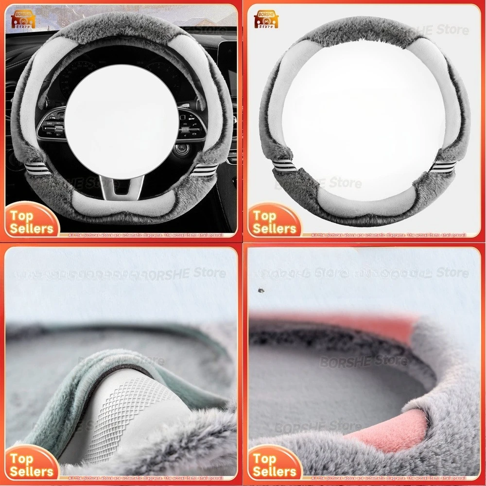 

2026 Cozy Fleece Steering Wheel Cover for Car with Anti Slip Design Suitable for D Shaped and Round Steering Wheels Ideal for