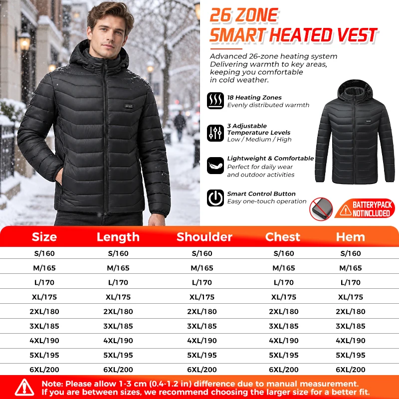 Heated Jacket 26 Heating Zones Waterproof Windbreaker Winter Warm Coat USB Heater Powered Thermal Wear Outdoor Hiking Camping