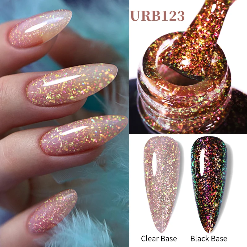 UR SUGAR 7 ml Auroras Glitter-Gummi-Basisgel, funkelnde lila Pailletten, Chrom, semi-permanent, Soak Off Nail Art UV-LED-Lack