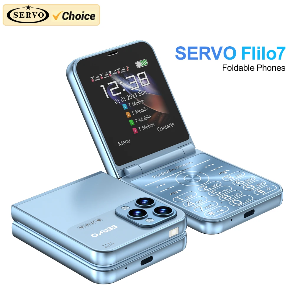 SERVO-Flilo7フリップ携帯電話、折りたたみ式携帯電話、自動通話記録、スピードダイヤル、マジックボイス、ブラックリスト、fmラジオ、タイプc、4 simカード